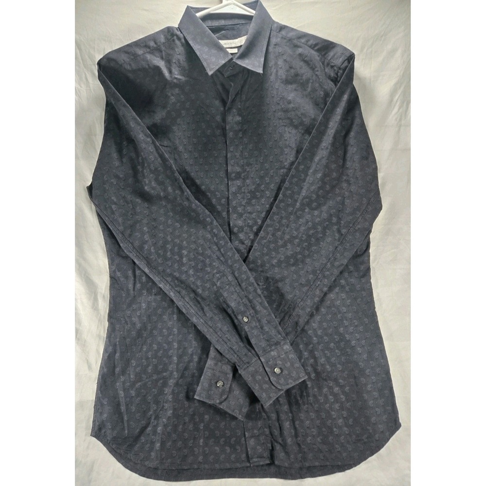 J.Lindeberg Mens Slim Fit Dark Grey Paisley Dress Shirt 42 16.5 Long Sleeve
